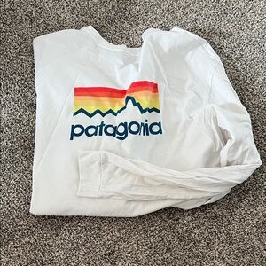Patagonia White Long Sleeve with Colorful Mountain Graphic